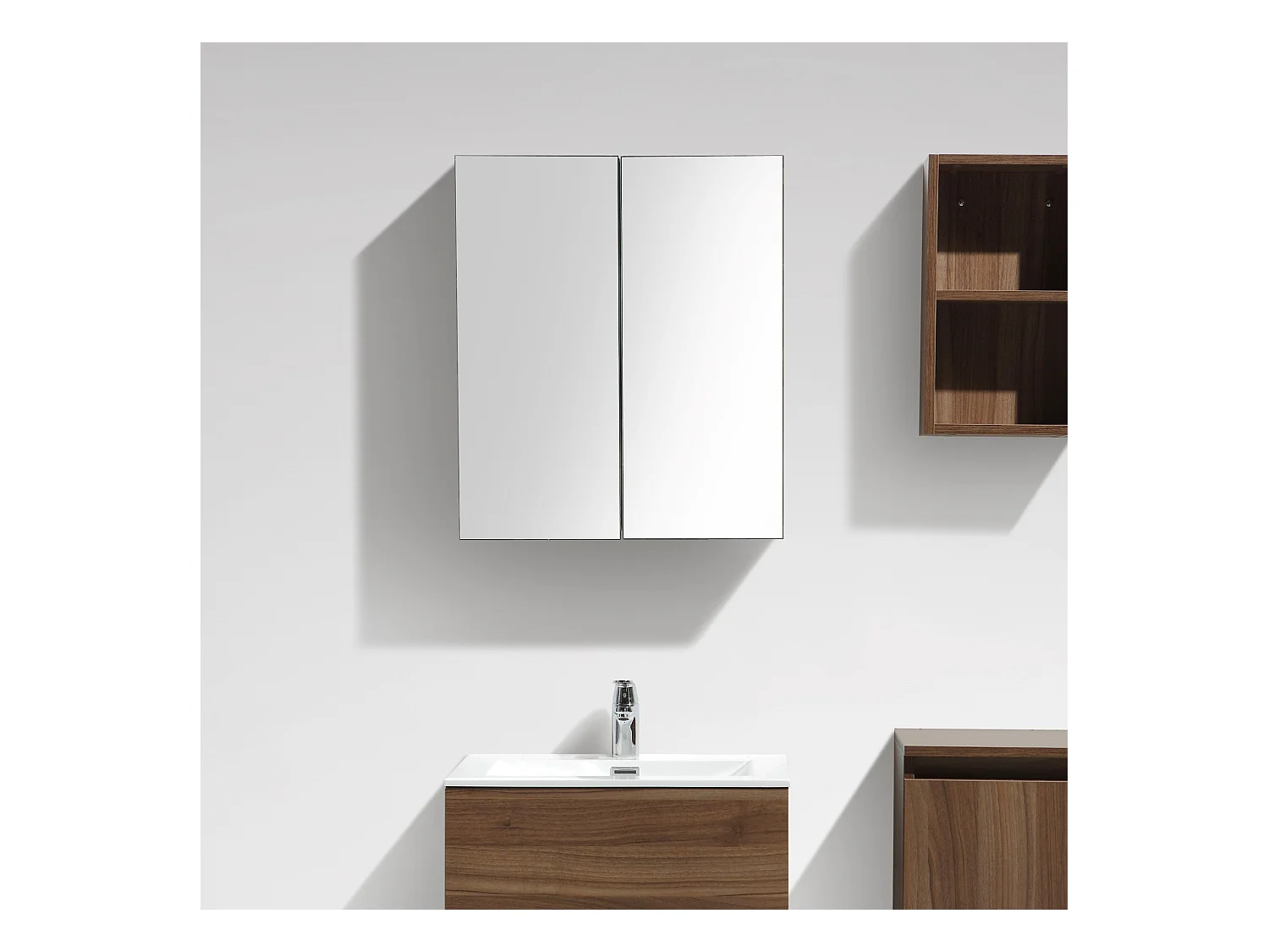 Spiegelschrank Bad 60 cm montiert Nussbaum SIENA