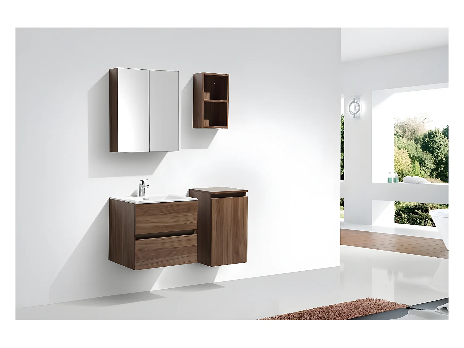 Spiegelschrank Bad 60 cm montiert Nussbaum SIENA