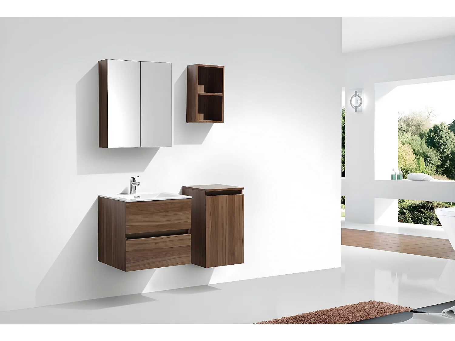 Armario espejo baño 60cm MONTADO SIENA Nogal