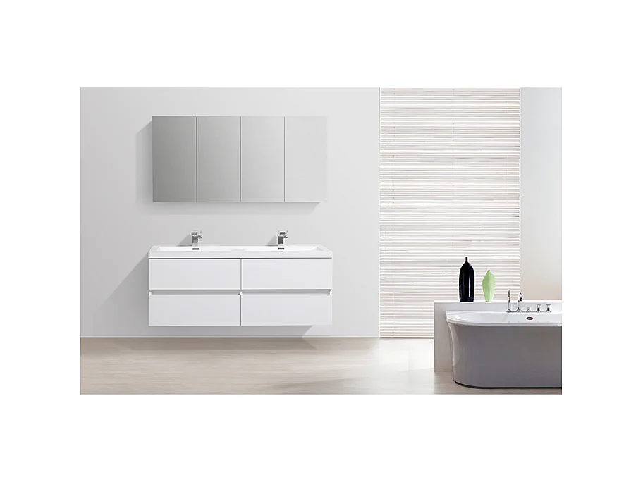 Armoire de toilette bloc-miroir SIENA largeur 144 cm blanc laqué