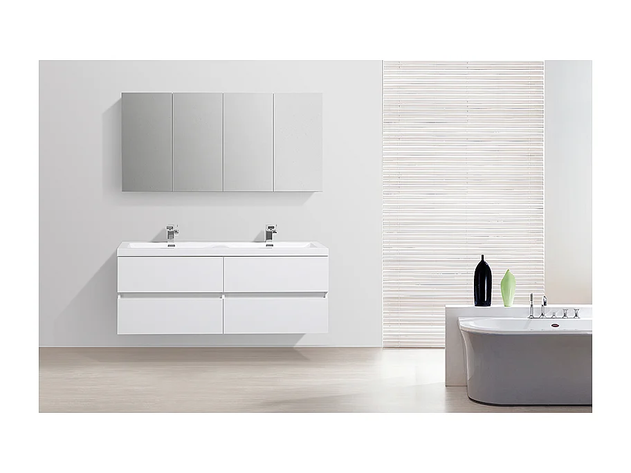 Armario espejo baño 144cm MONTADO SIENA Blanco Lacado