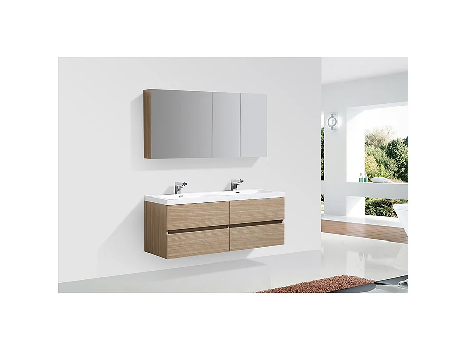 Armoire de toilette bloc-miroir SIENA largeur 144 cm chêne clair texturé