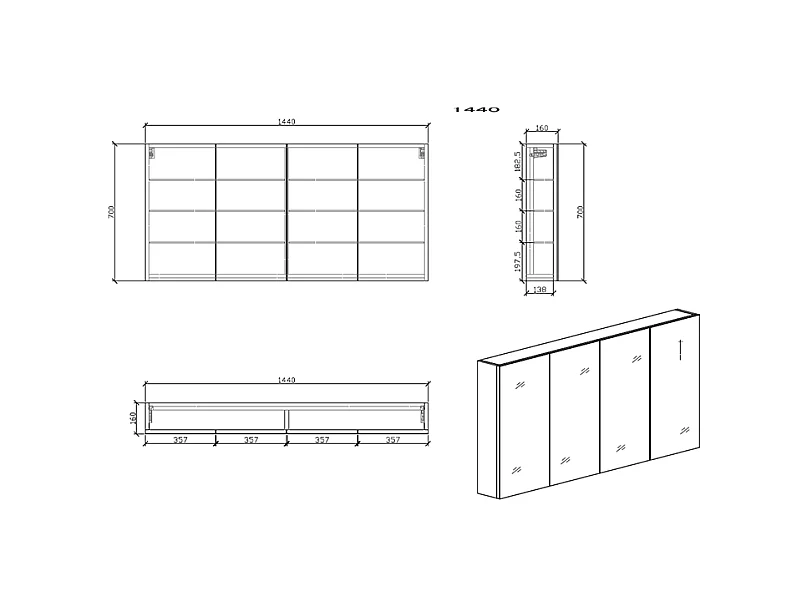 Armoire de toilette bloc-miroir SIENA largeur 144 cm chêne clair texturé