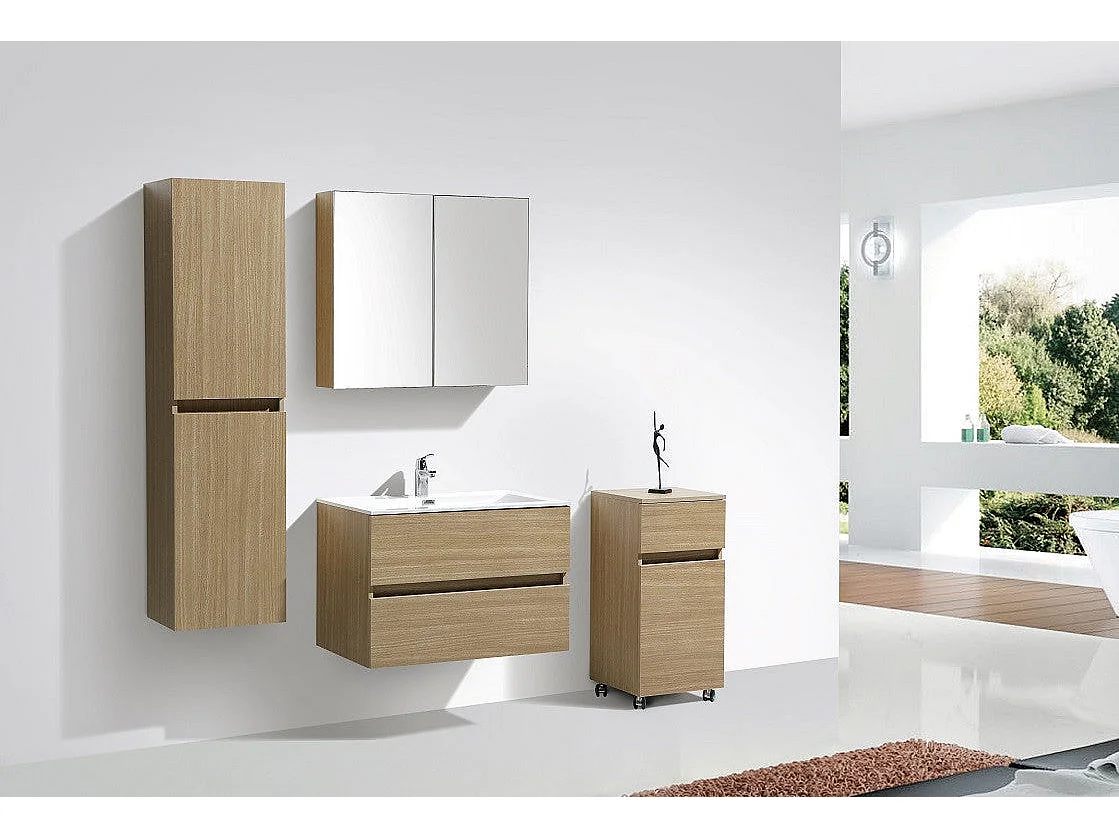 Armoire de toilette bloc-miroir SIENA largeur 80 cm chêne clair texturé