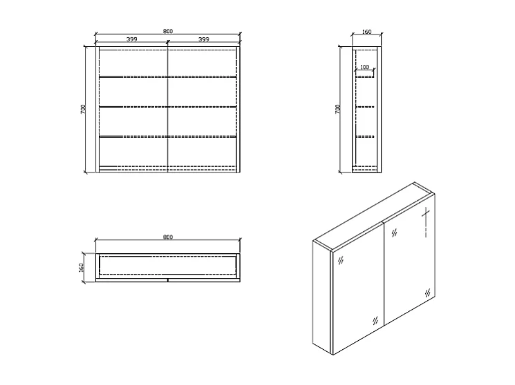Armoire de toilette bloc-miroir SIENA largeur 80 cm chêne clair texturé