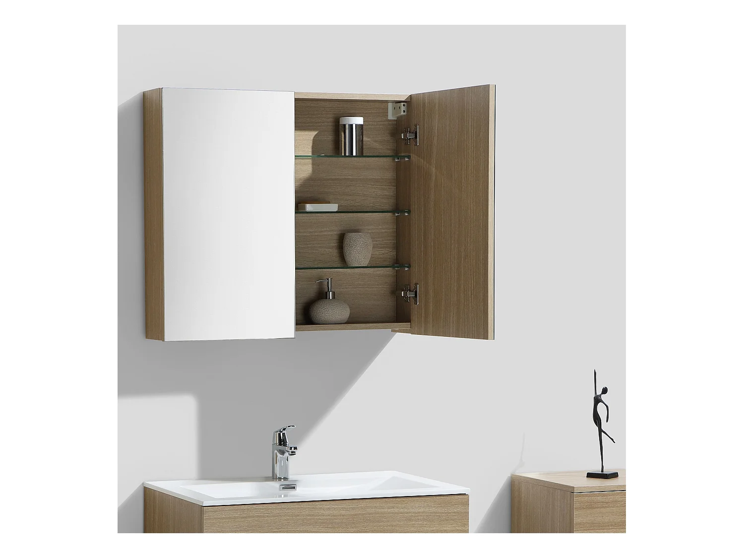 Armoire de toilette bloc-miroir SIENA largeur 80 cm chêne clair texturé