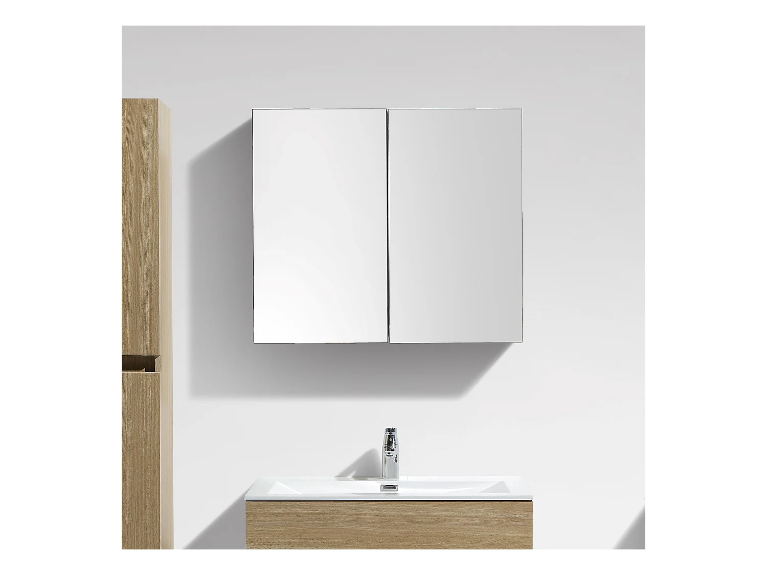 Armoire de toilette bloc-miroir SIENA largeur 80 cm chêne clair texturé