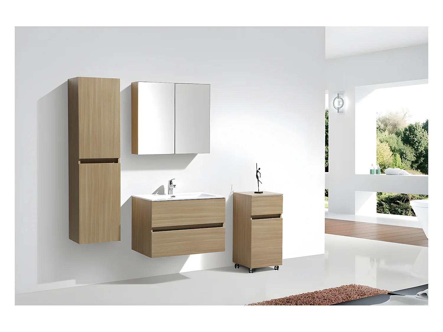 Armoire de toilette bloc-miroir SIENA largeur 80 cm chêne clair texturé