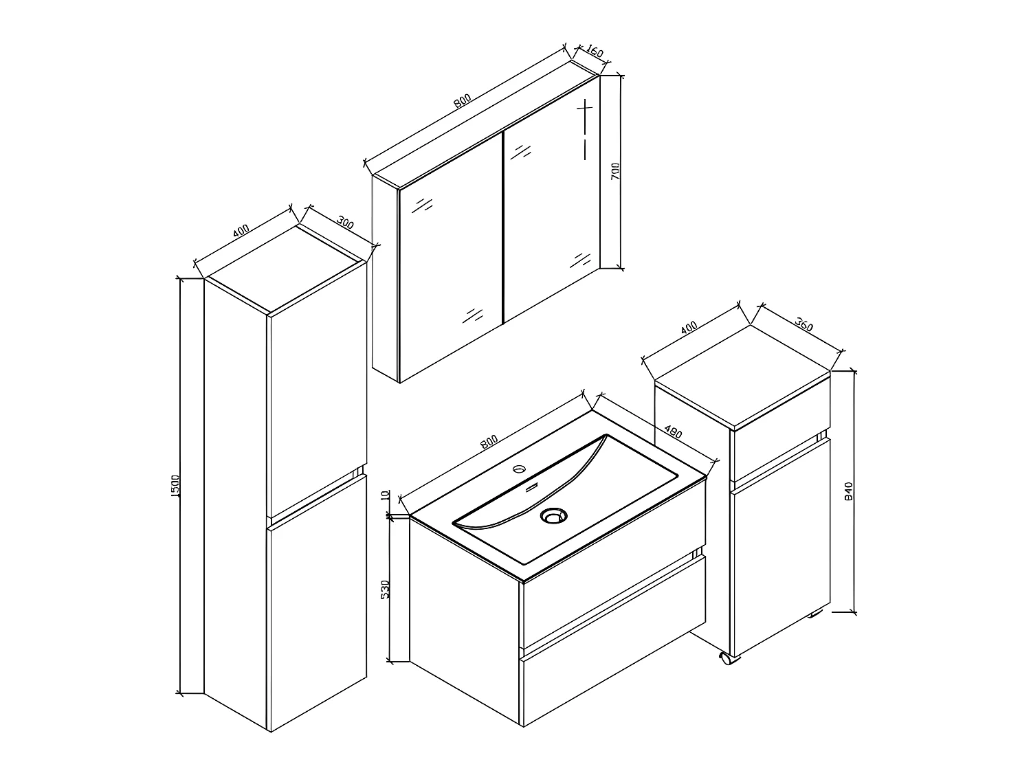Armoire de toilette bloc-miroir SIENA largeur 80 cm chêne clair texturé