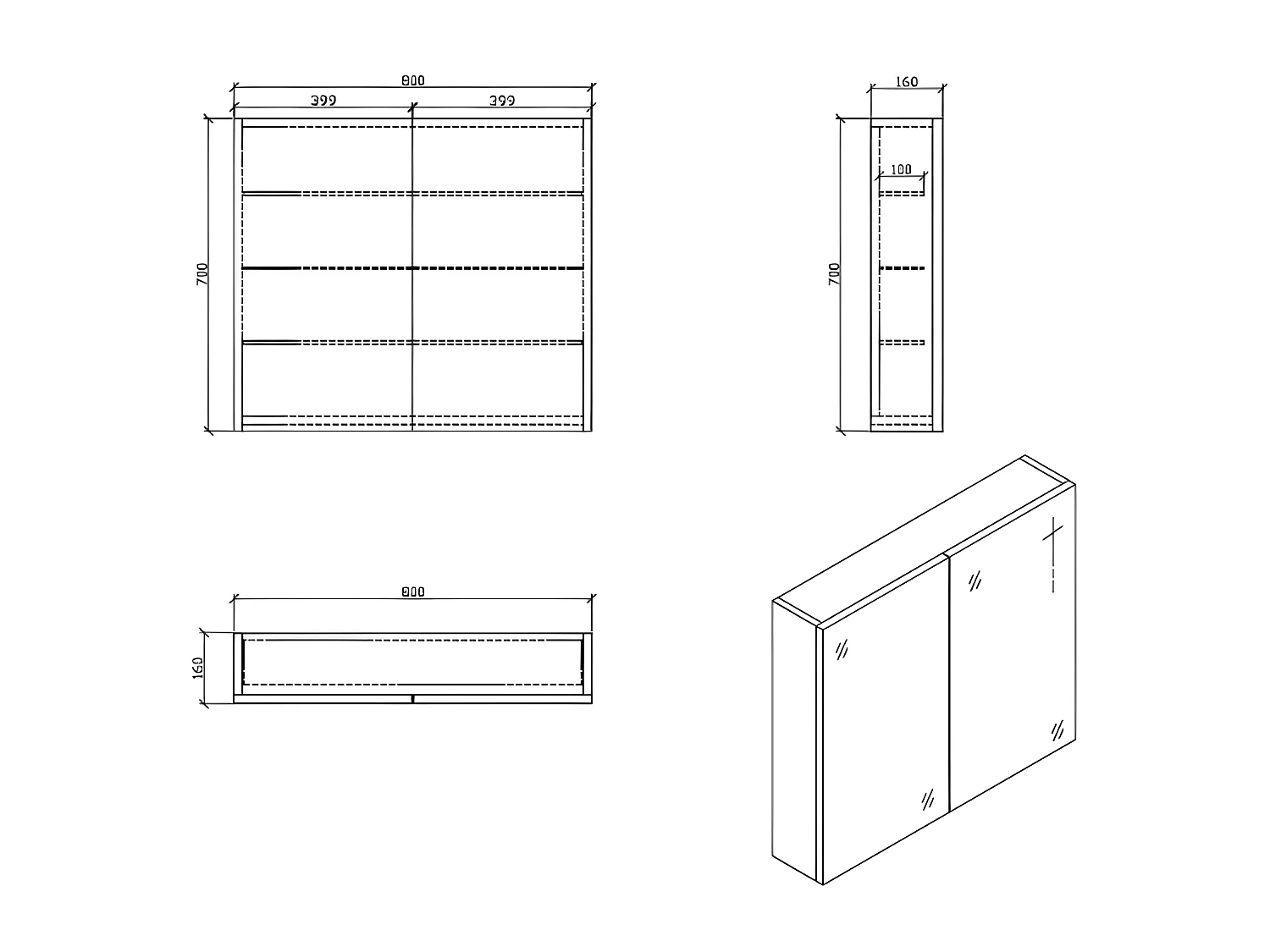Armoire de toilette bloc-miroir SIENA largeur 80 cm chêne clair texturé