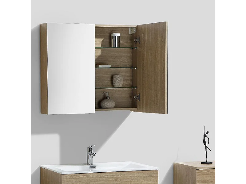 Armario espejo baño 80cm MONTADO SIENA Roble Claro