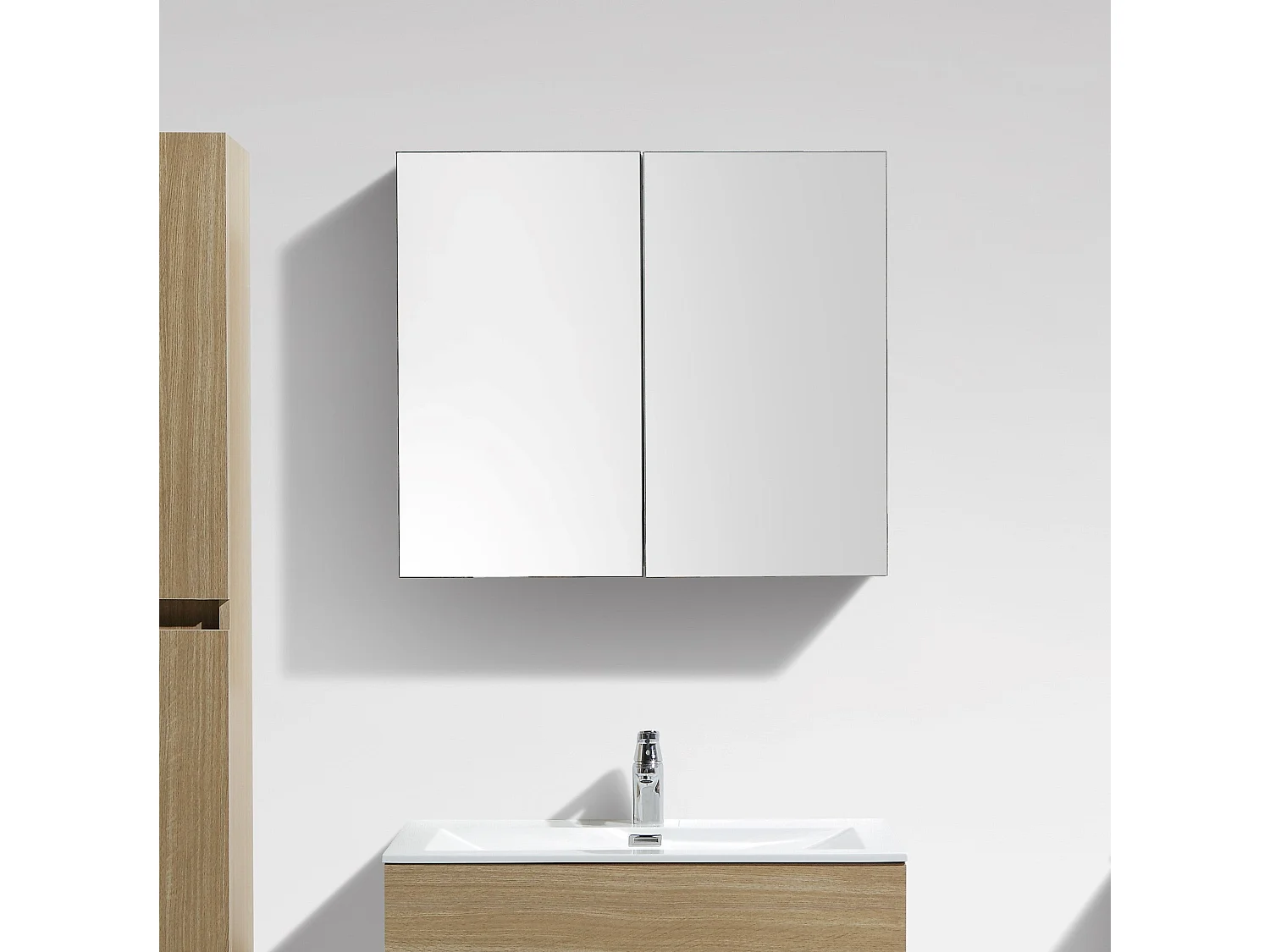 Armario espejo baño 80cm MONTADO SIENA Roble Claro