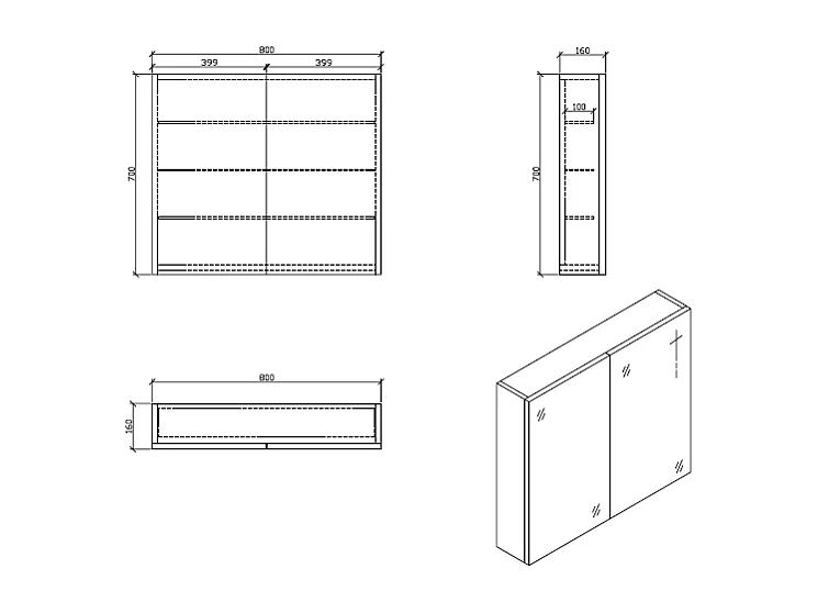 Armario espejo baño 80cm MONTADO SIENA Roble Claro