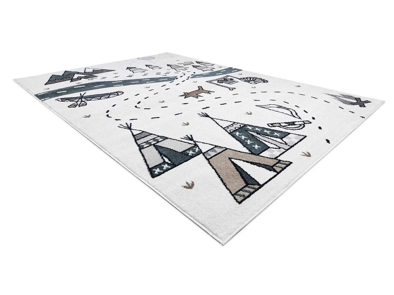 Tapis FUN Indian pour enfants, village indien, animaux crème 280x370 cm