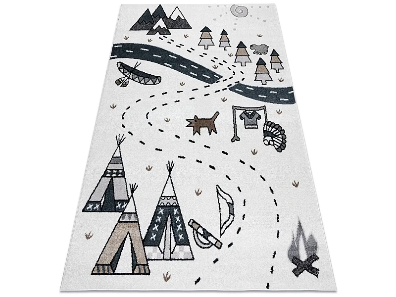 Alfombra FUN Indian para niños, Pueblo indio, animales crema 140x190 cm