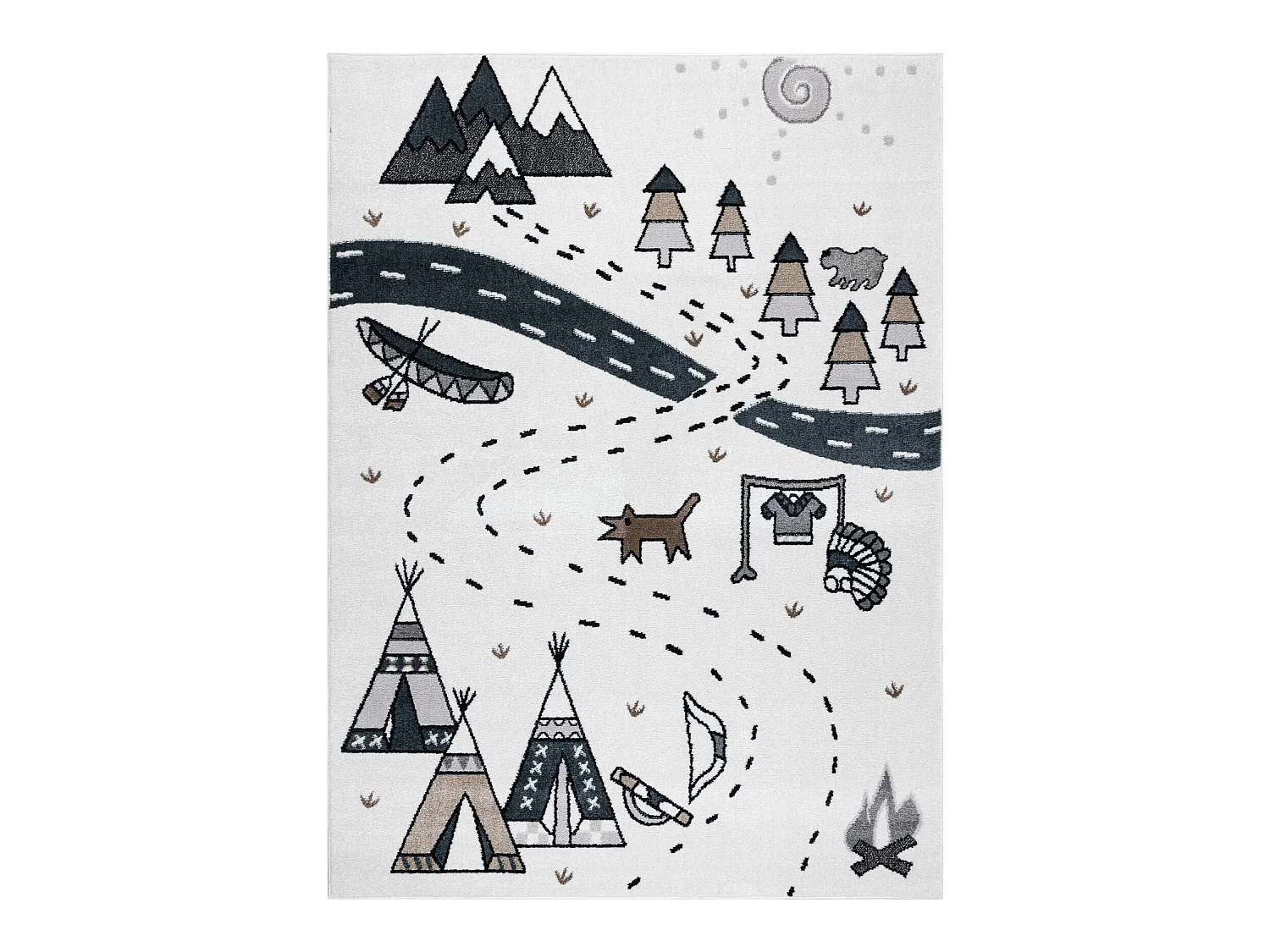 Teppich FUN Indian für Kinder, Indianerdorf, Tiere creme 120x170 cm