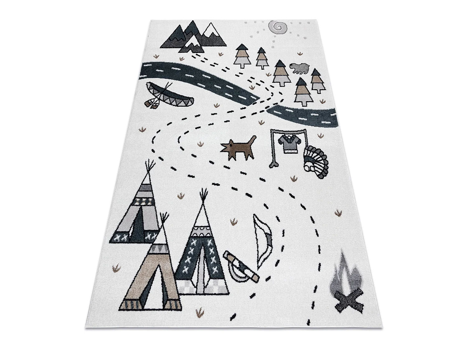 Teppich FUN Indian für Kinder, Indianerdorf, Tiere creme 120x170 cm