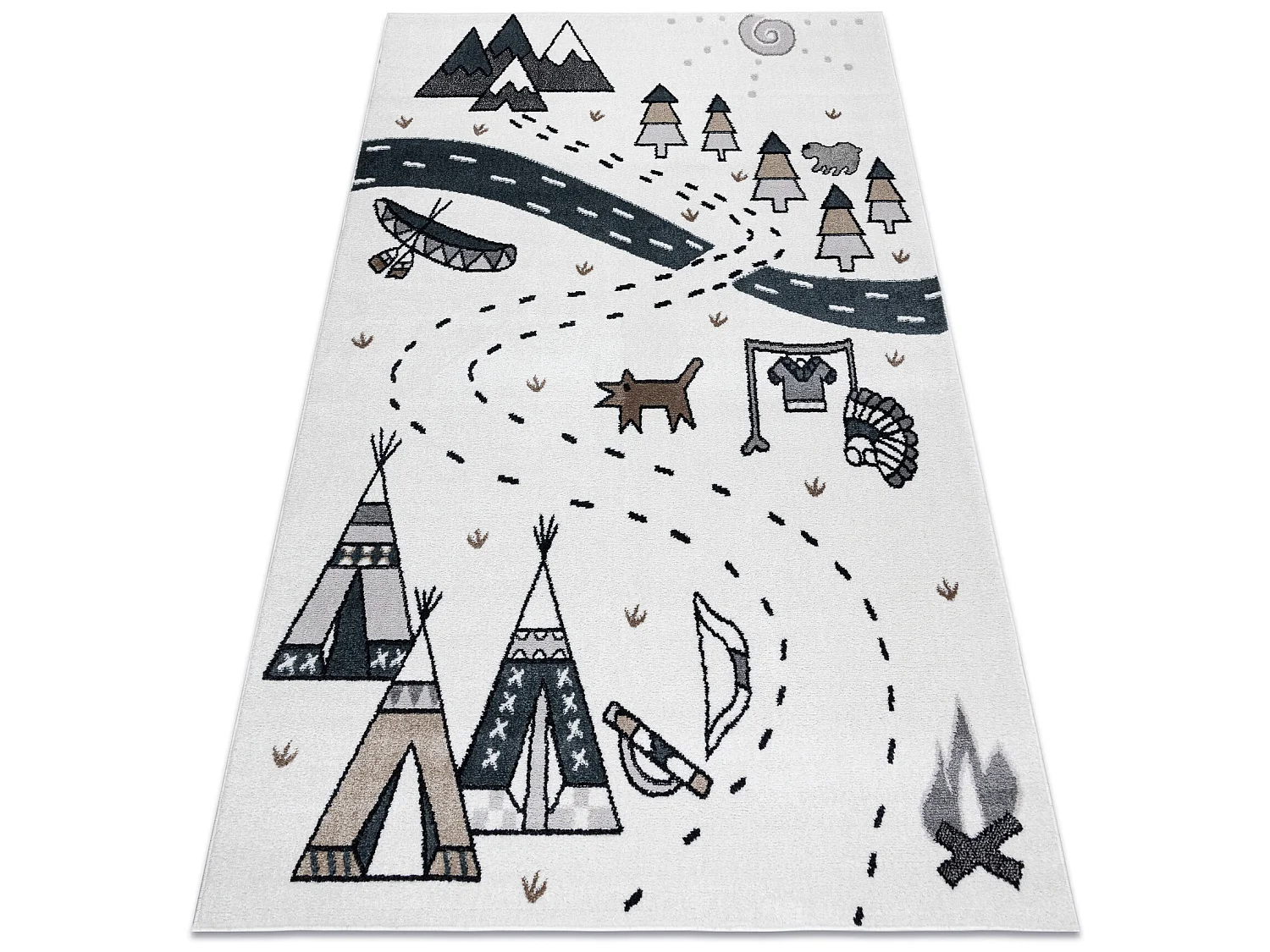 Tapis FUN Indian pour enfants, village indien, animaux crème 160x220 cm