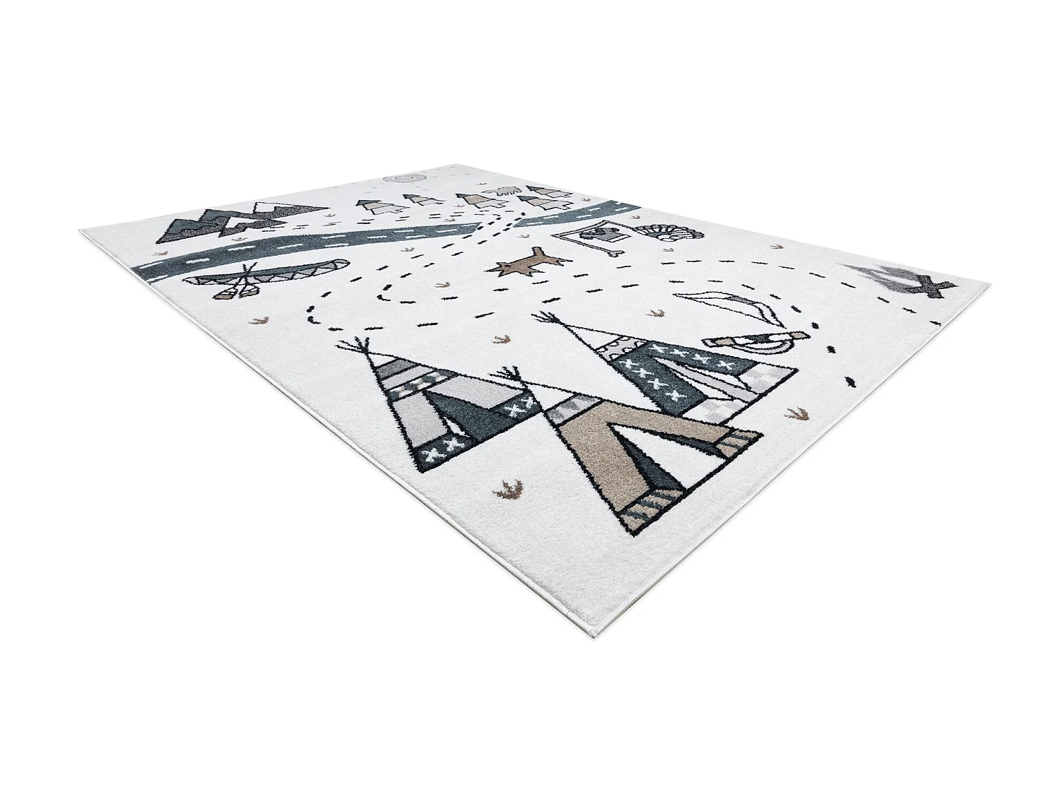 Alfombra FUN Indian para niños, Pueblo indio, animales crema 180x270 cm