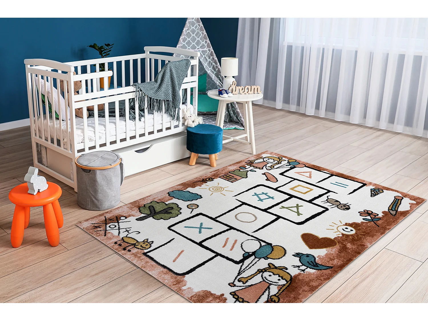 Tapis FUN Hop pour enfants, la marelle, animaux rouge 80x150 cm