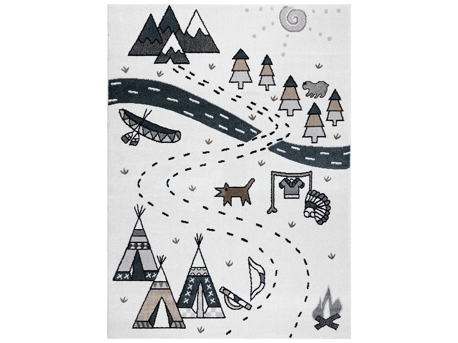 Tappeto FUN Indian per bambini, villaggio indiano, animali crema 80x150 cm