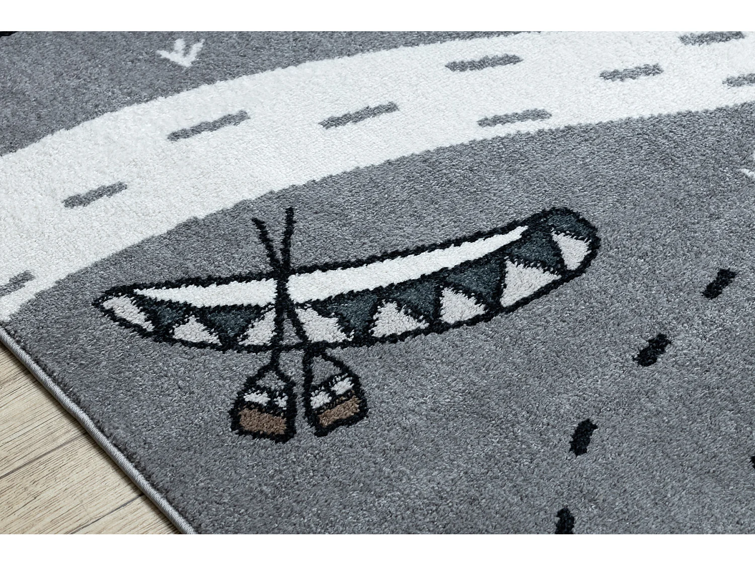 Tapis FUN Indian pour enfants, village indien, animaux gris 140x190 cm