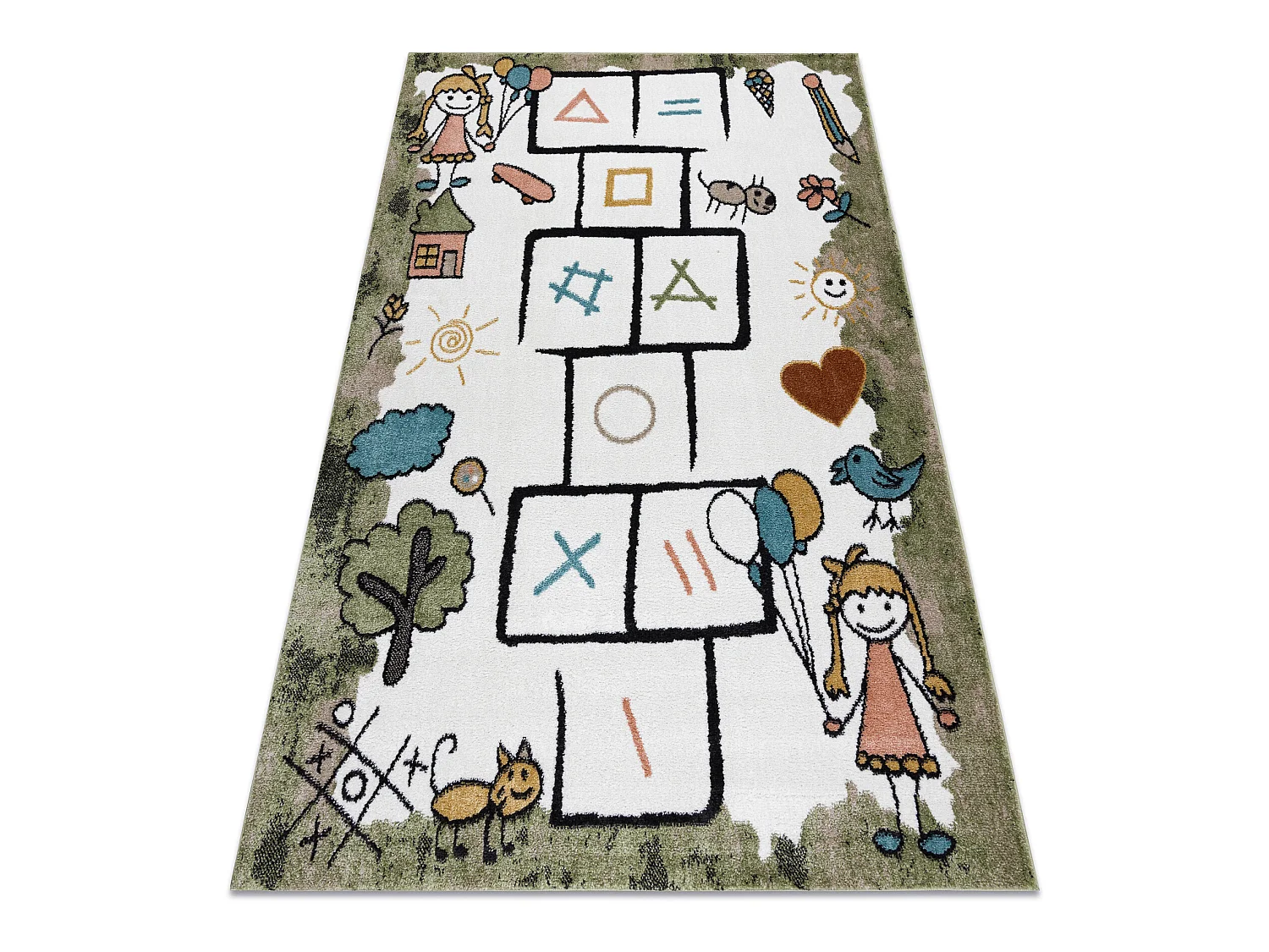 Tapis FUN Hop pour enfants, la marelle, animaux vert 120x170 cm