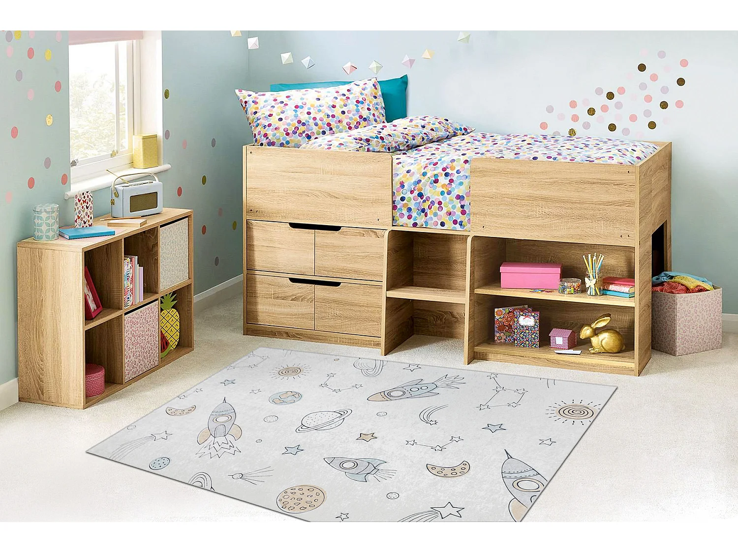 Tapis lavable BAMBINO 1278 Fusée spatiale pour les enfants antidérap 160x220 cm
