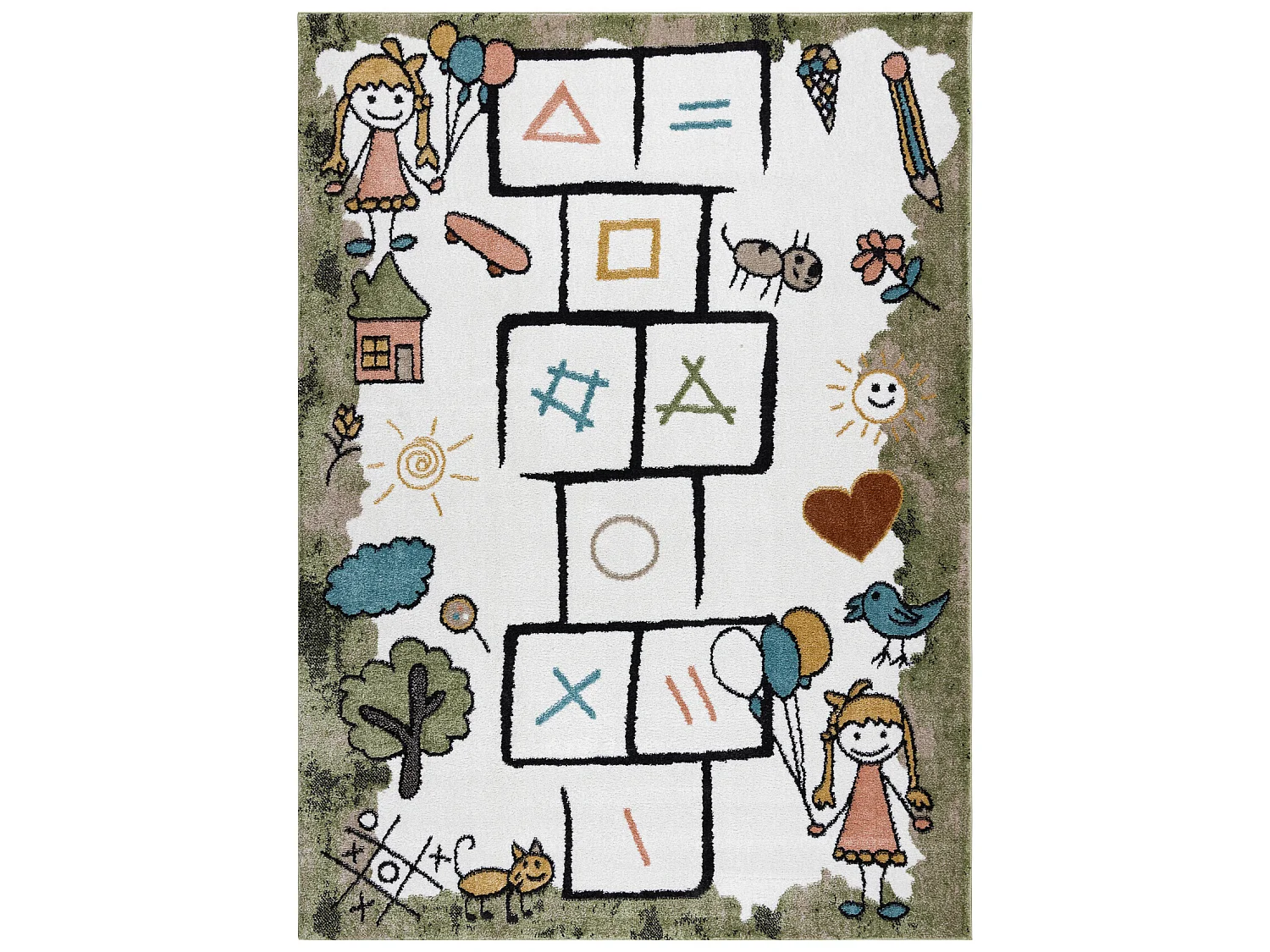 Tapijt FUN Hop voor kinderen, klassikaal spel, dieren groen 80x150 cm
