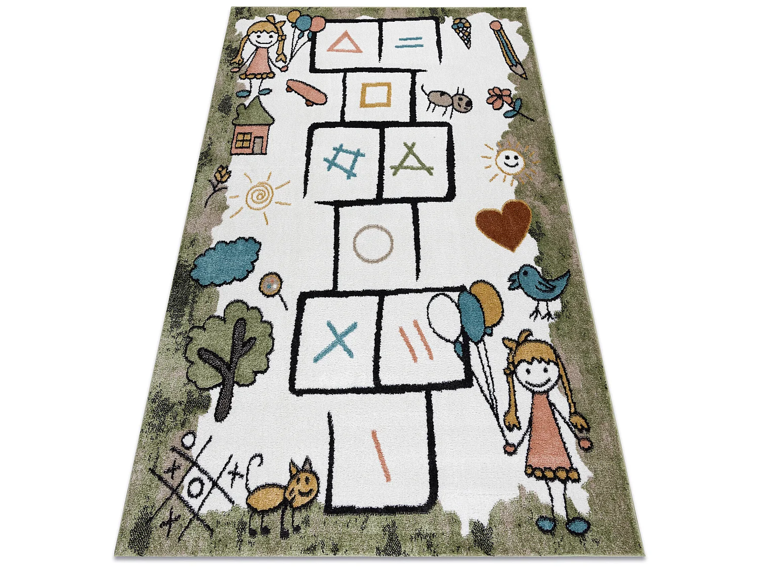 Tapijt FUN Hop voor kinderen, klassikaal spel, dieren groen 280x370 cm