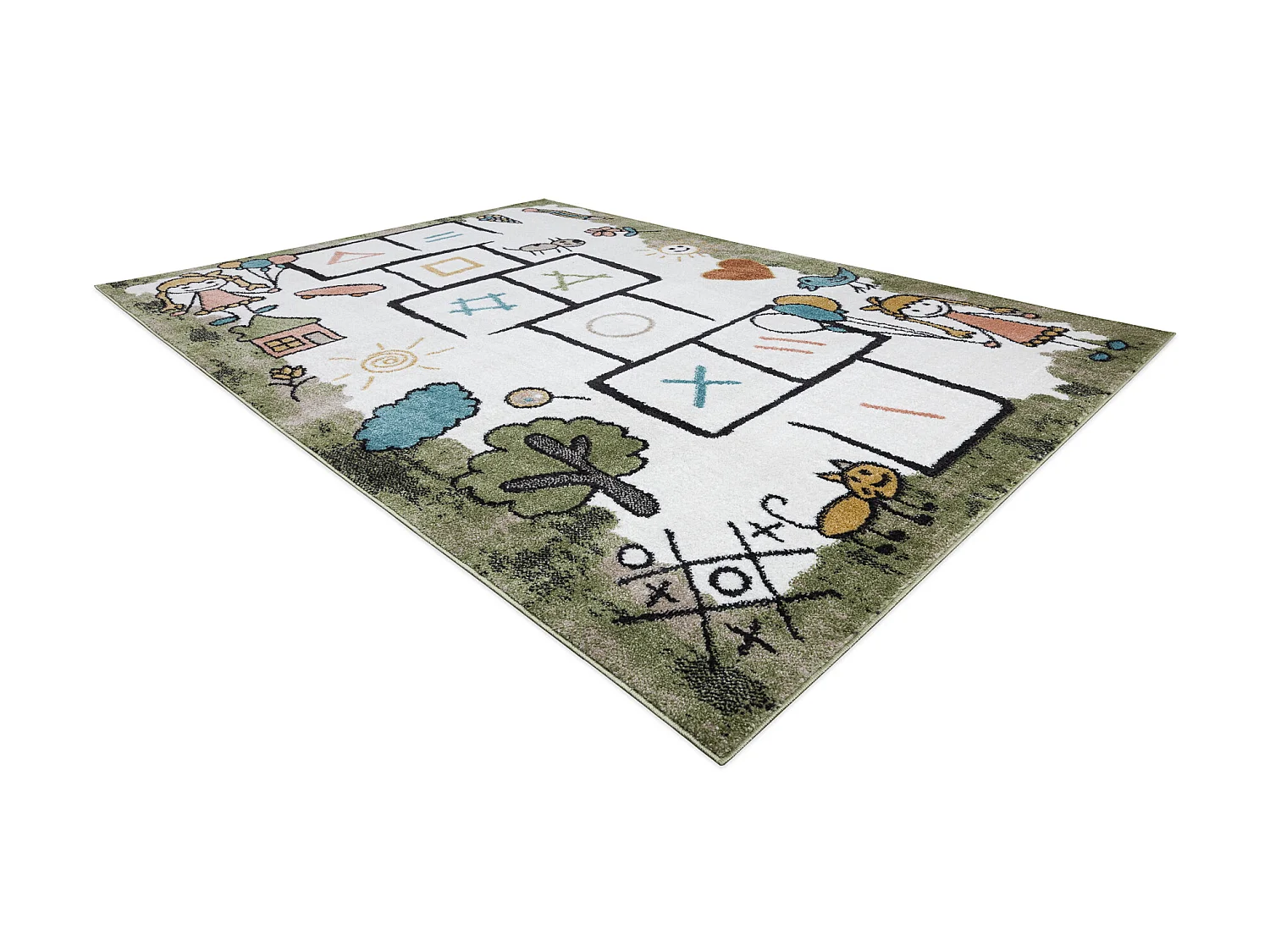 Tapijt FUN Hop voor kinderen, klassikaal spel, dieren groen 280x370 cm