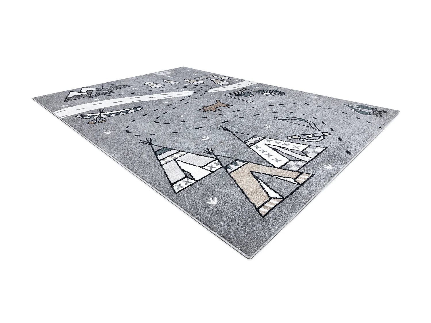 Tapis FUN Indian pour enfants, village indien, animaux gris 280x370 cm