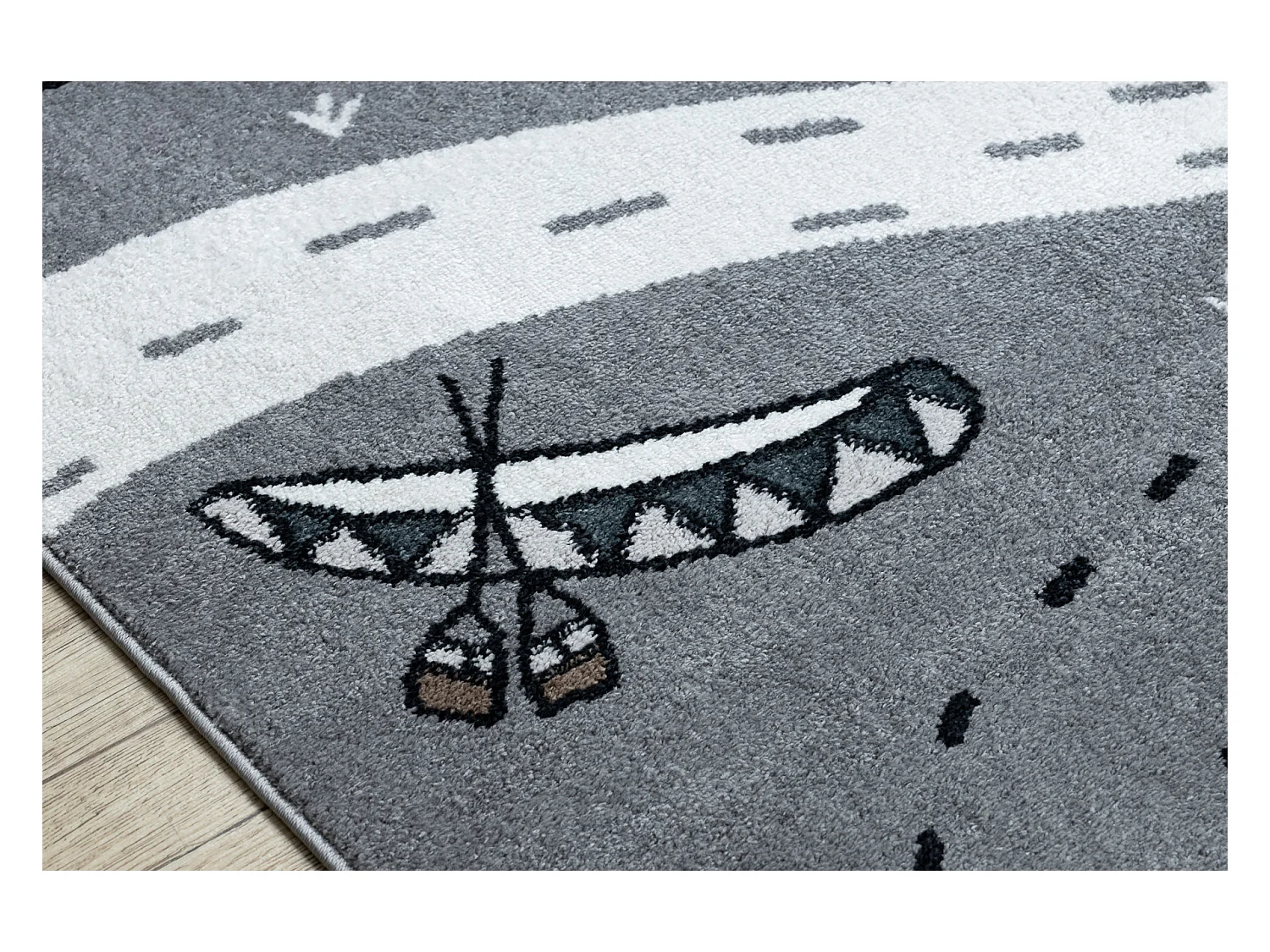 Tapis FUN Indian pour enfants, village indien, animaux gris 280x370 cm