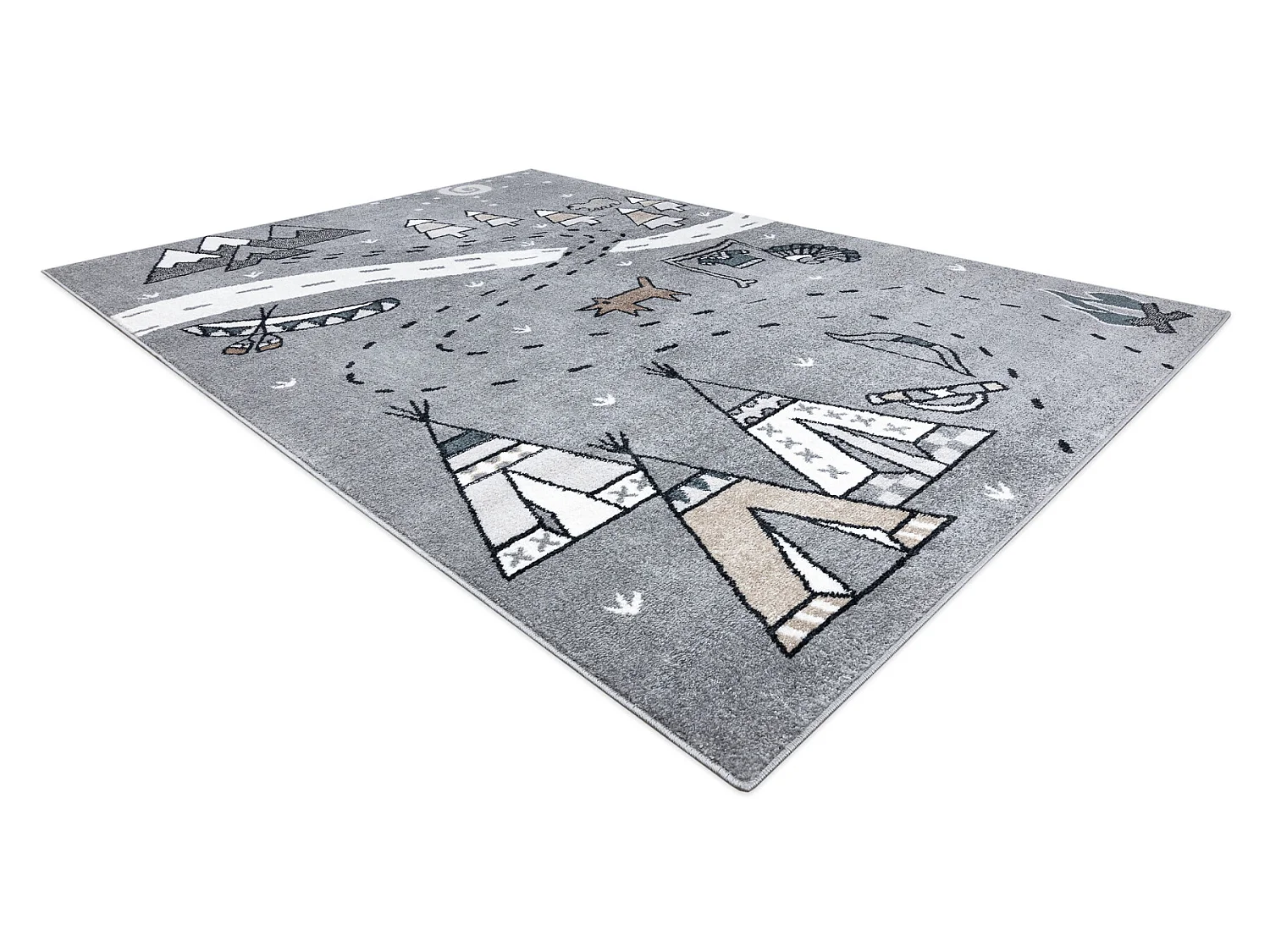 Tapis FUN Indian pour enfants, village indien, animaux gris 120x170 cm