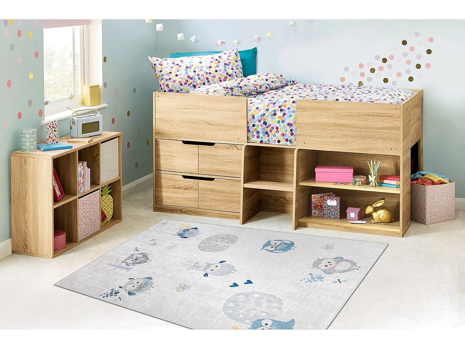 Tapis lavable BAMBINO 1161 Hiboux pour les enfants antidérapant - gri 120x170 cm