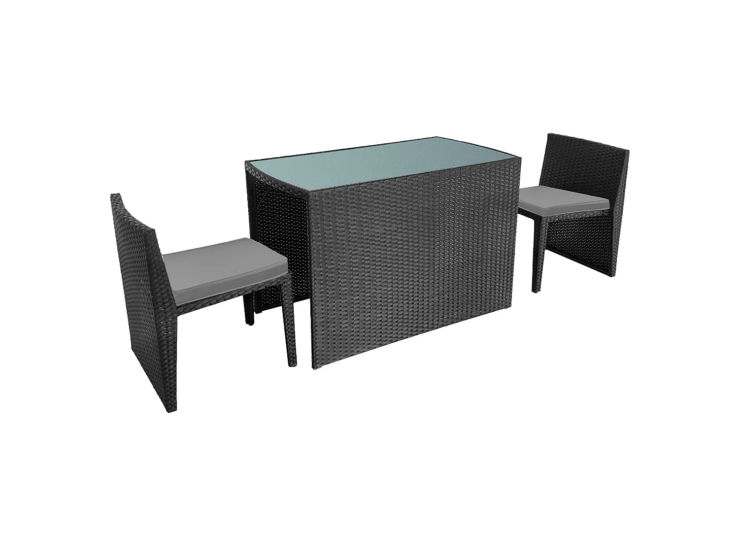 Conjunto de jardín empotrable SANTORIN en resina trenzada color negro 2 plazas - cojines grises