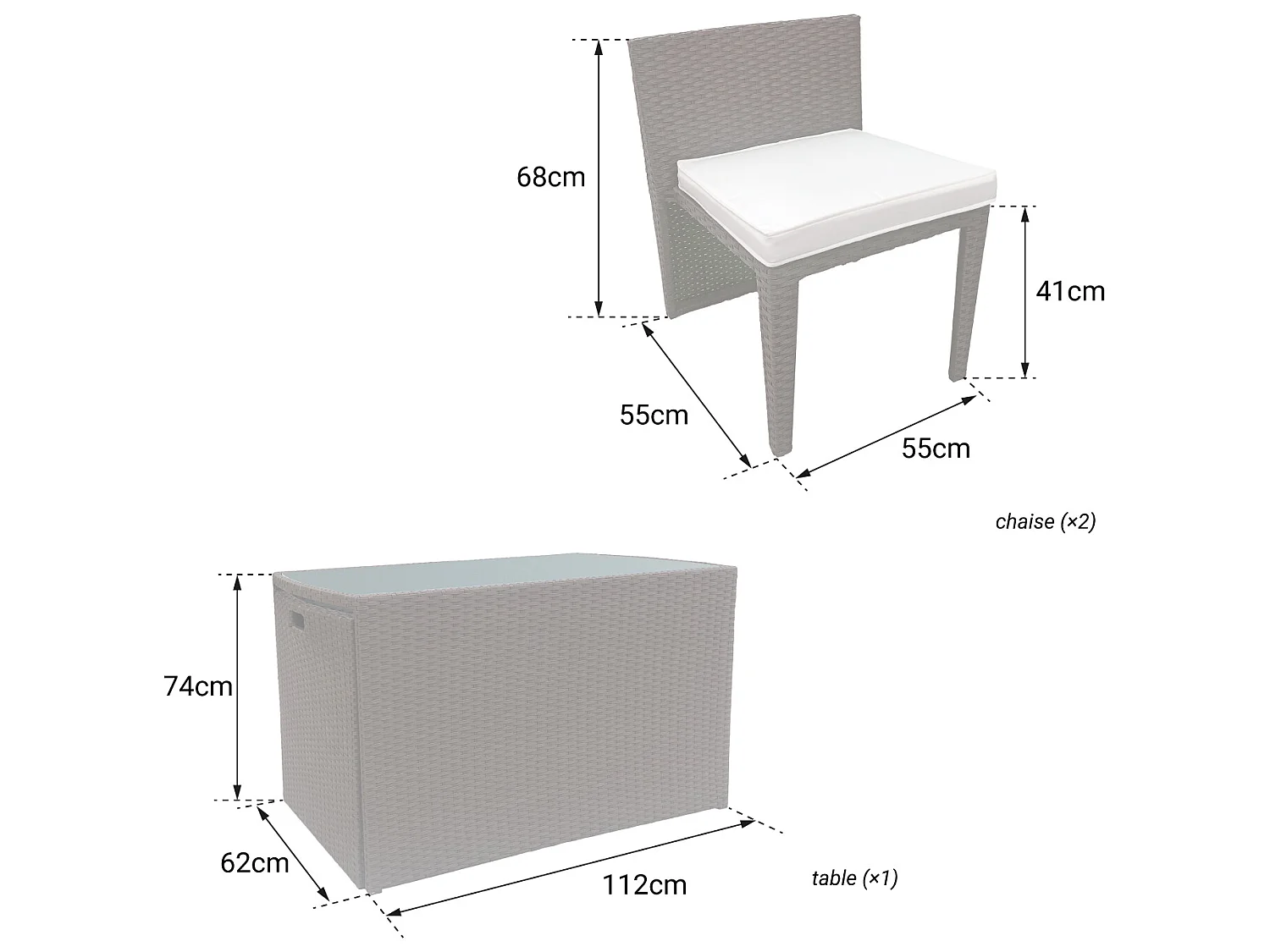 Conjunto de jardín empotrable SANTORIN en resina trenzada color negro 2 plazas - cojines grises