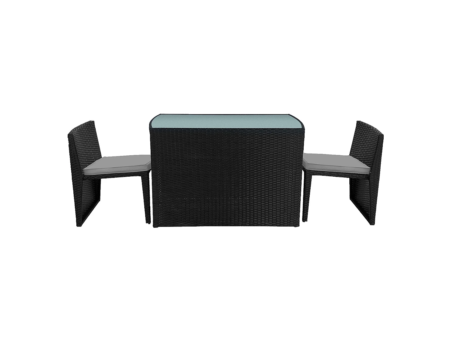 Conjunto de jardín empotrable SANTORIN en resina trenzada color negro 2 plazas - cojines grises