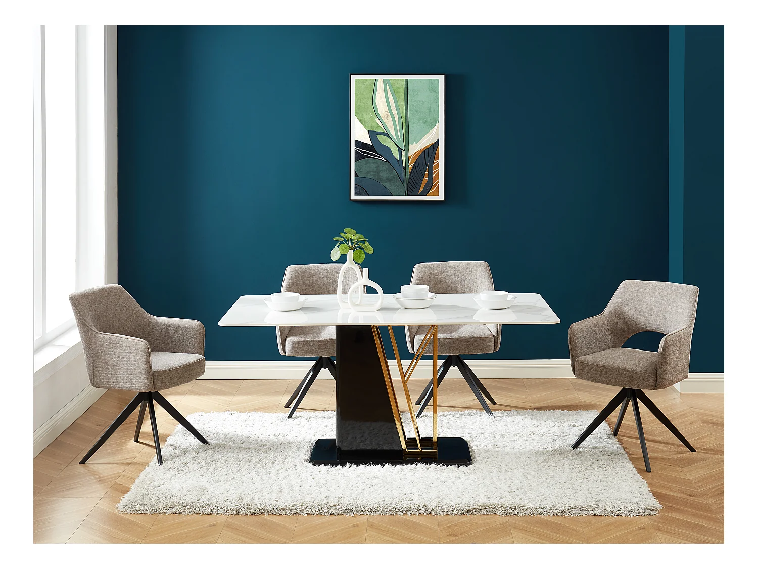 Lot de 2 chaises pivotantes avec accoudoirs en tissu et métal - Taupe - KONYA