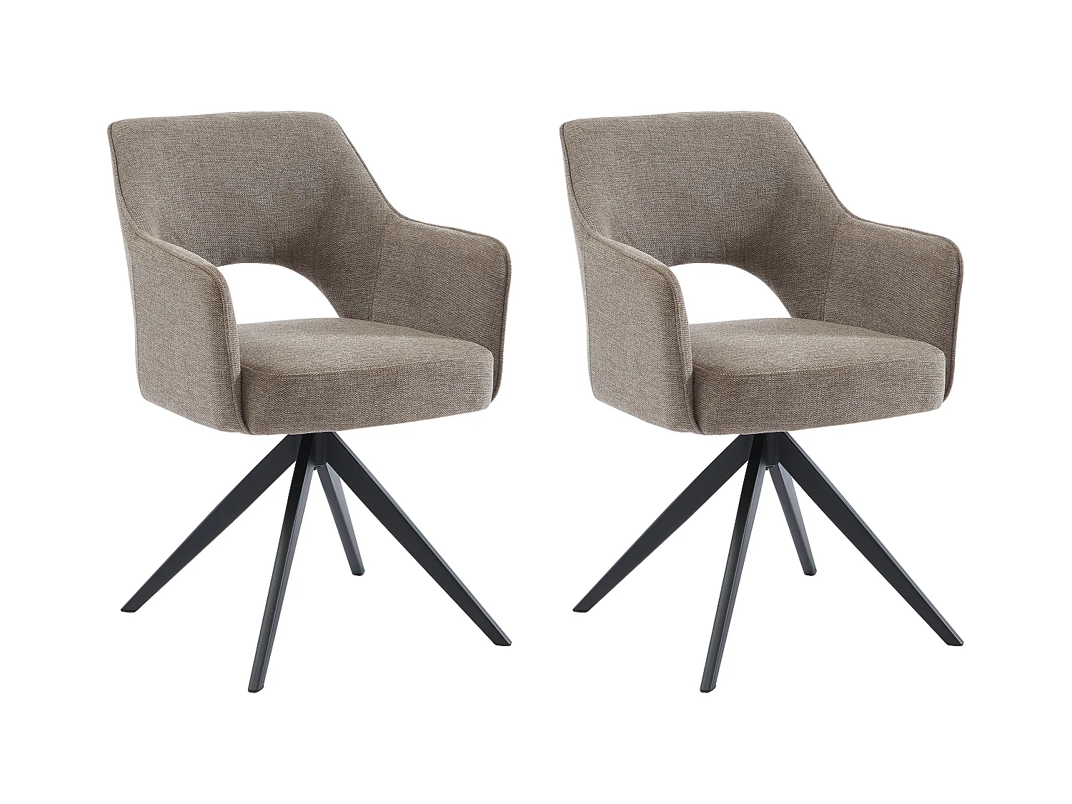 Lot de 2 chaises pivotantes avec accoudoirs en tissu et métal - Taupe - KONYA