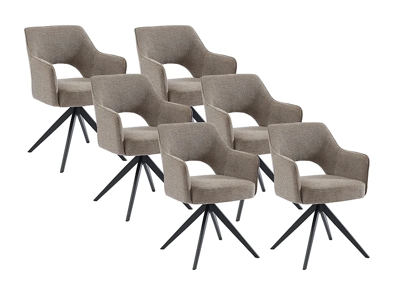 Bürostuhl Drehstuhl mit Armlehnen 6er-Set - Stoff & Metall - Taupe - KONYA