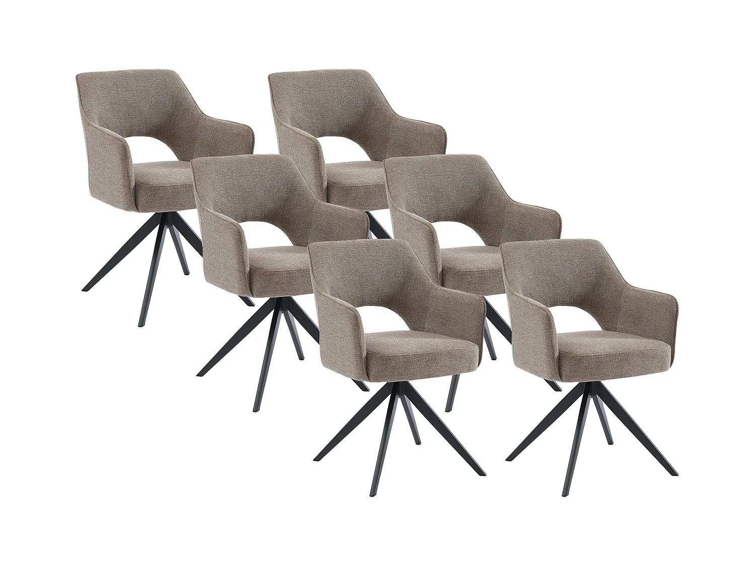 Lot de 6 chaises pivotantes avec accoudoirs en tissu et métal noir - Taupe - KONYA
