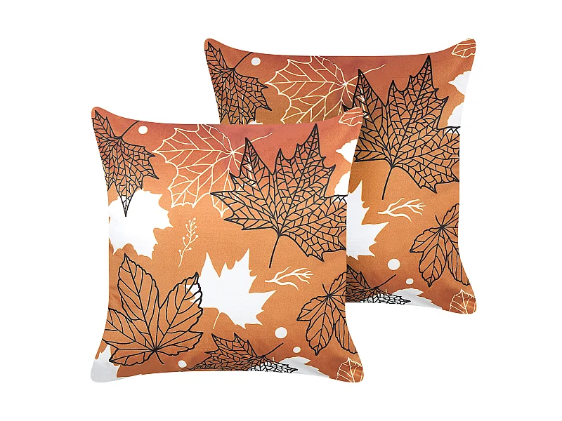 Dekokissen mit Füllung 2er Set Samtstoff orange Blättermotiv 45x45 cm Poinsettia