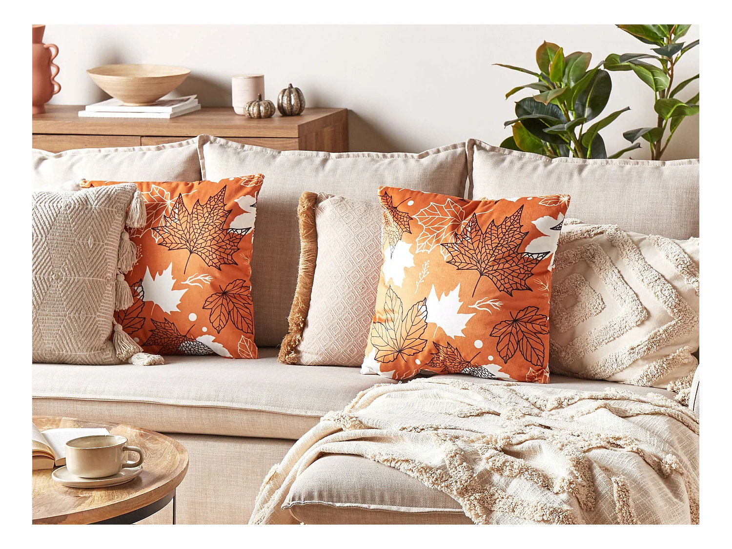Lot de 2 coussins décoratifs POINSETTIA Velours 45 x 45 cm Orange Motif de plante