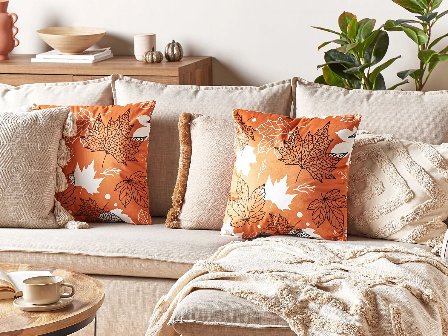 Lot de 2 coussins décoratifs POINSETTIA Velours 45 x 45 cm Orange Motif de plante