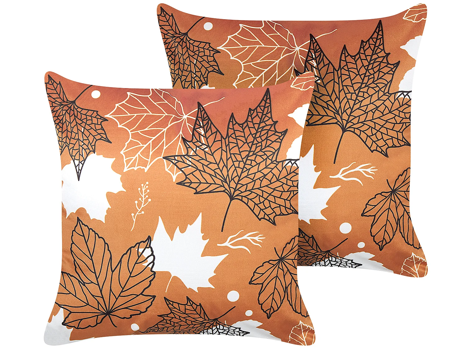 Conjunto de 2 almofadas decorativas POINSETTIA Veludo 45 x 45 cm Laranja Padrão de plantas
