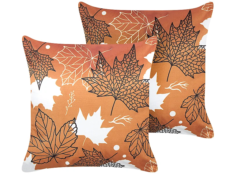 Dekokissen mit Füllung 2er Set Samtstoff orange Blättermotiv 45x45 cm Poinsettia