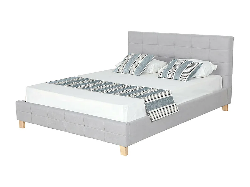 ODESSA - Lit 140x190cm Gris + Tête de Lit + Sommier