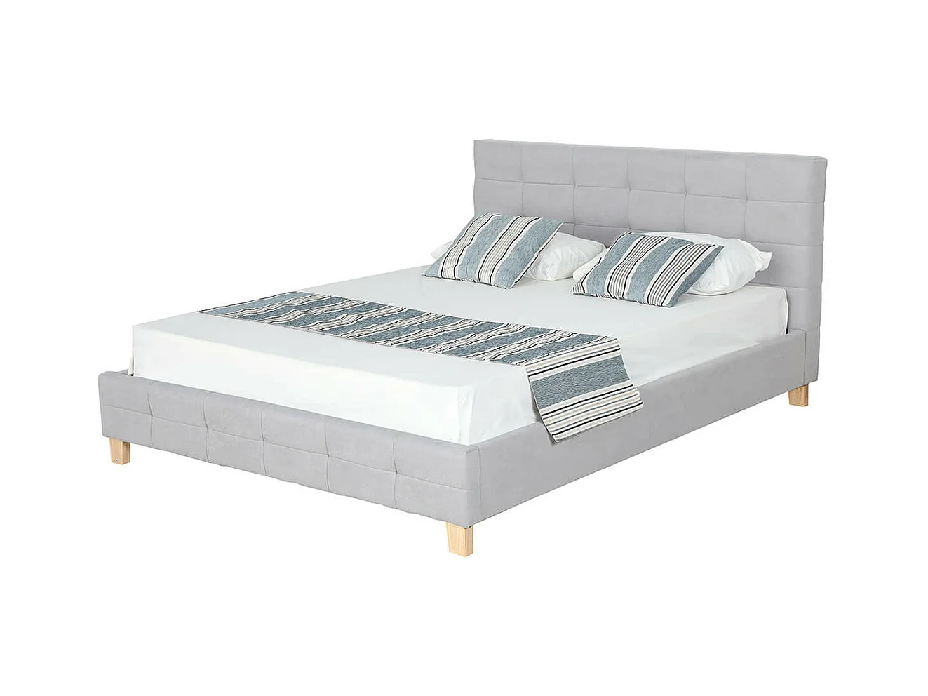 ODESSA - Lit 140x190cm Gris + Tête de Lit + Sommier