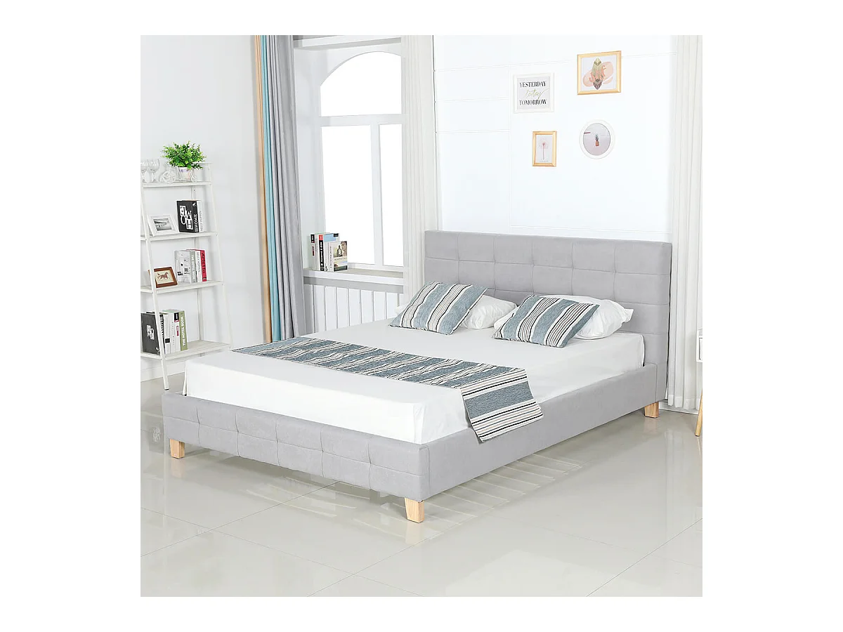 ODESSA - Lit 140x190cm Gris + Tête de Lit + Sommier